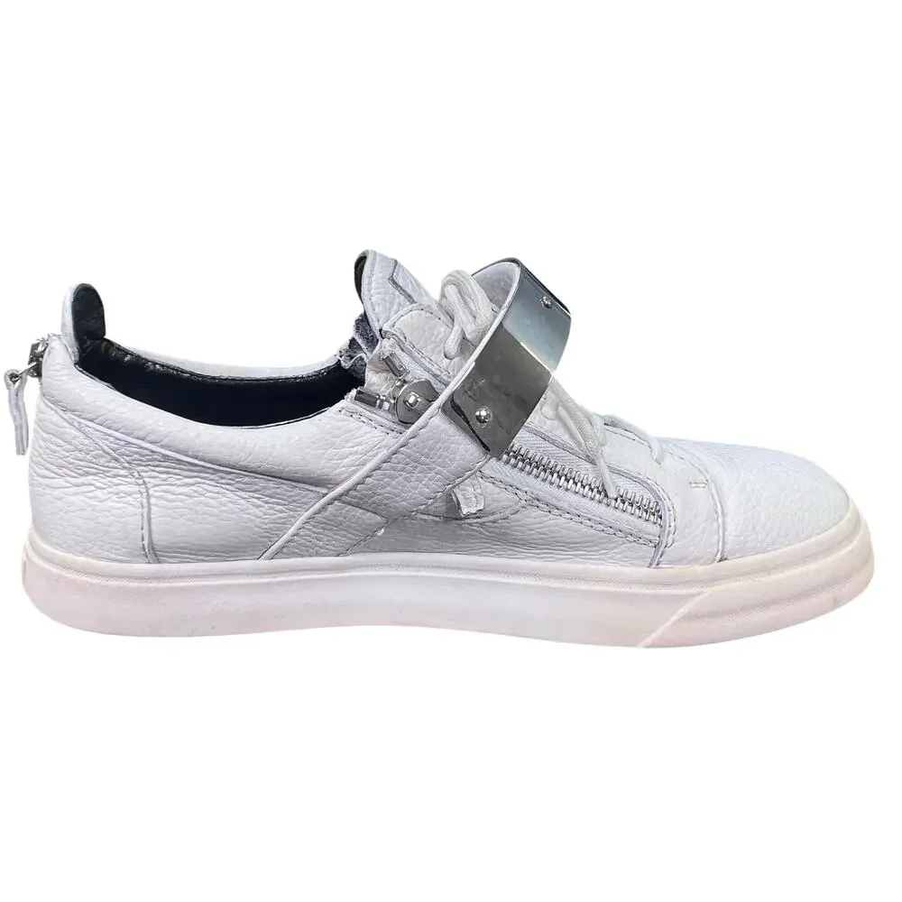 Giuseppe Zanotti White Leather Ski-Buckle Low-Top Sneakers Size 44 US 11